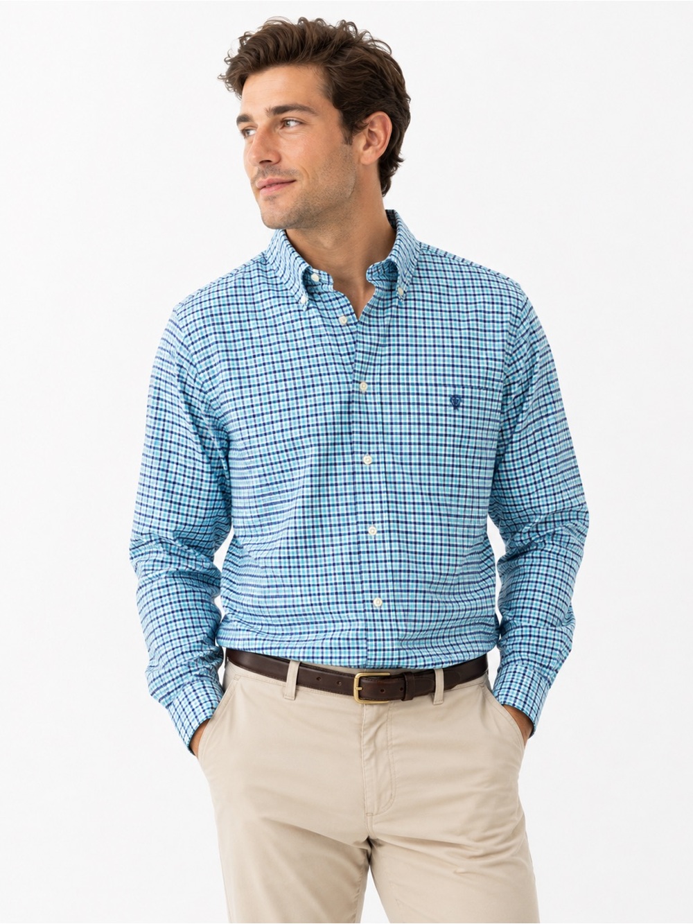 Brooks Brothers Blue and White Checked Button-Down Shirt